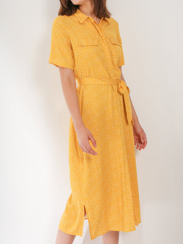 Waythefree Yellow Dot Print Midi Shirt Dress